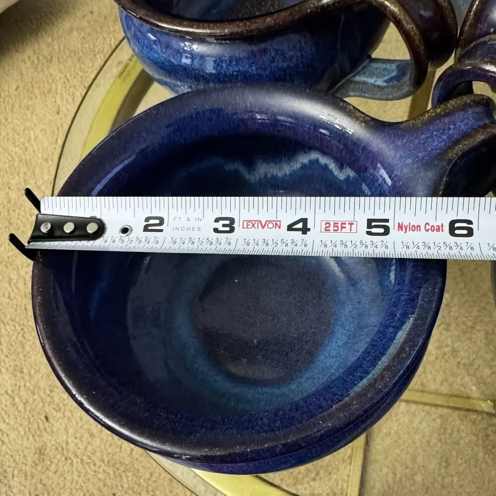 Harald Nordvold Studio Set 4 Blue Drip Glaze Handmade CA Signed Soup Chili Bowls